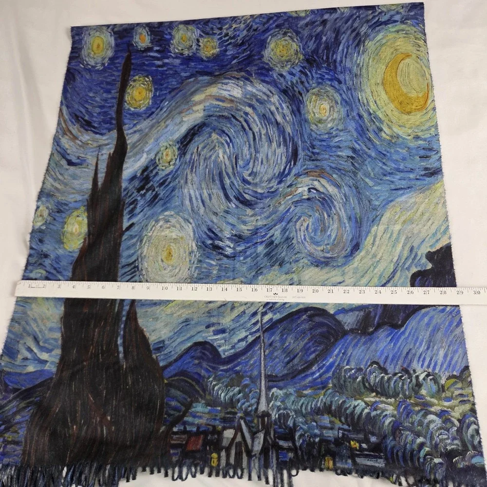 VAN GOGH Starry Night Scarf Wrap Wearable Art Fringed Shawl Cashmere Blend 28x70